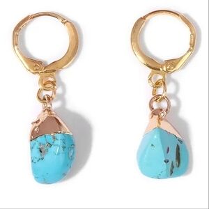 Handmade Gold Plated‎ Turquoise Drop Huggie Hoop Earrings, 12mm